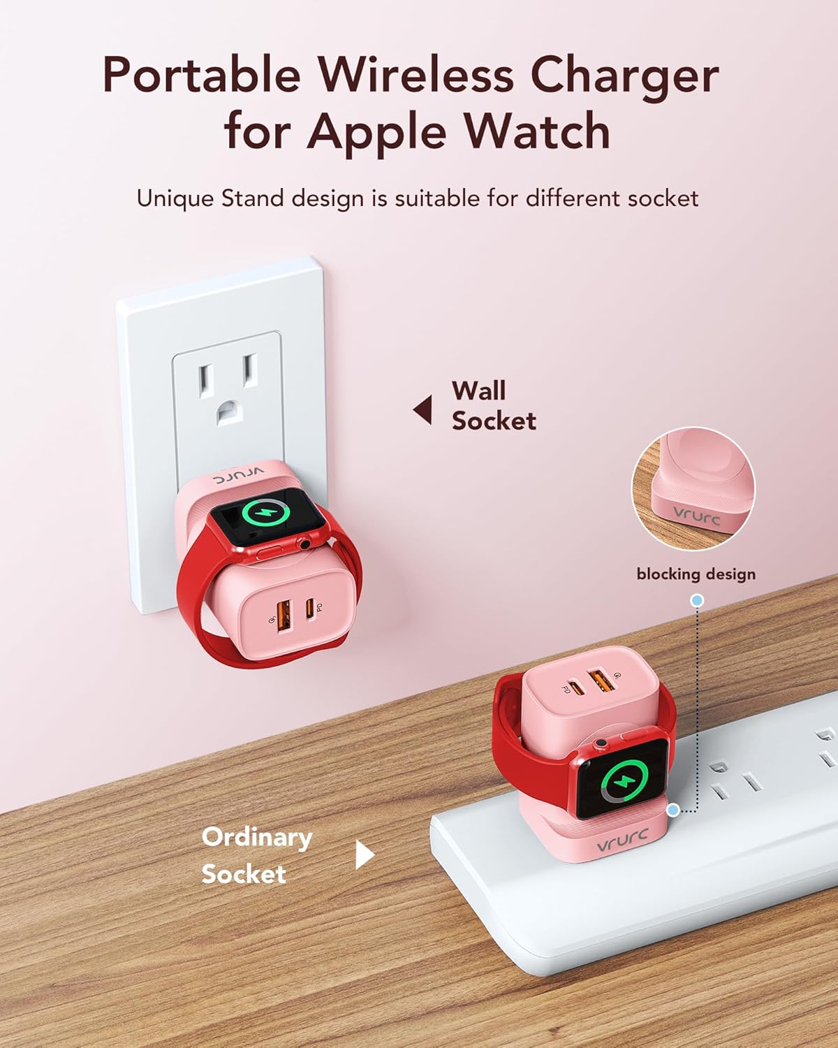 VRURC Charger for iPhone Apple Watch 20W USB C Fast Charging Block 3 in 1 Compact Travel Adapter with 2 Port for iPhone 1716151413 Wireless Magnetic for iWatch SE1110987654 Pink.jpg