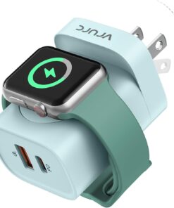 VRURC for Apple Watch Charger, Wireless Magnetic Portable iWatch Charger, PD 20W 3-in-1 Travel Essentials Fast Charging Block for iWatch Ultra/SE/11/10/9/8/7/6/5,iPhone 17/16/15/14/13 etc-Green