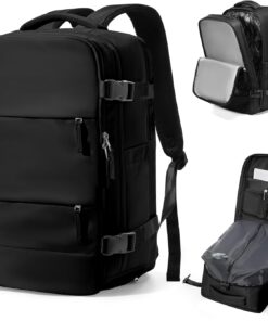 Vacuum Backpack Travel with Pump,Large Travel Backpack with Vacuum System,Mochila compresion al vacio,Flight Approved 18x14x8,Waterproof Carry on Personal Item Laptop Backpacks,Black