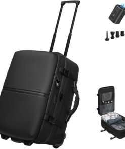 Vacuum Travel Backpack with Wheels, Expandable Carry On Luggage, Luggage Vacuum Bags with Pump, Weight Handle, USB Charging Port, Waterproof