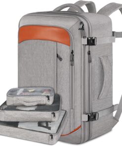 Vancropak Carry on Backpack, Extra Large 40L Airline Approved Travel Backpacks with 3 Packing Cubes for Women Men, Water Resistant Expandable Overnight Luggage Daypack Business Weekender Bag, Grey