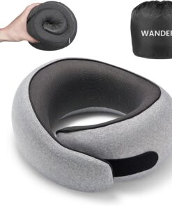 WANDER PLUS® Travel Pillow, 100% Pure Memory Foam Travel Neck Pillow Airplane Neck Support Ergonomic Design Best for Sleeping Plane Car Train Office Flight for Adults Grey