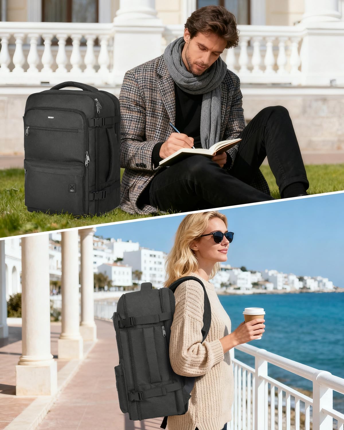 WANDF Travel Backpack For Spirit Airlines Personal Item Bag 18x14x8 with Wet Pocket 17 Inch Laptop Backpack for Men Women（Black）.jpg