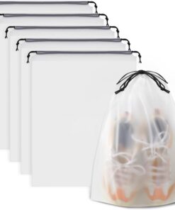 Waterproof Travel Drawstring Shoe Bags for Packing, Storage, Travel Essentials for Men and Women, 15.7 x 11.8 inches, Clear, 5 pieces