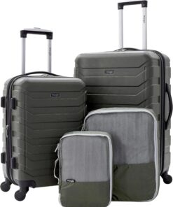 Wrangler 4 Piece Miami Luggage and Packing Cubes Set, Olive Green