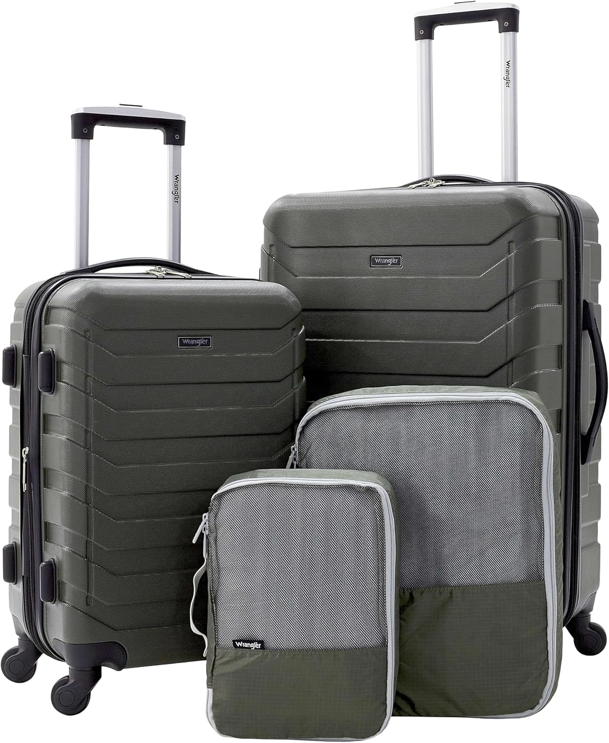 Wrangler 4 Piece Miami Luggage and Packing Cubes Set, Olive Green
