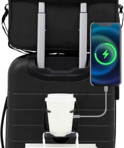 Wrangler Smart Luggage Set with Cup Holder, USB Port and Phone Holder, Black, 2 Piece Set