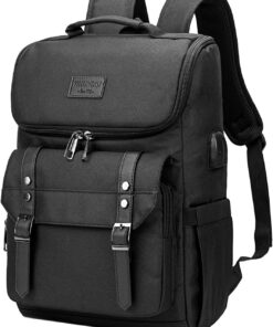 YALUNDISI Vintage Backpack Travel Laptop Backpack with usb Charging Port for Women & Men College Backpack Fits 15.6 Inch Laptop Black