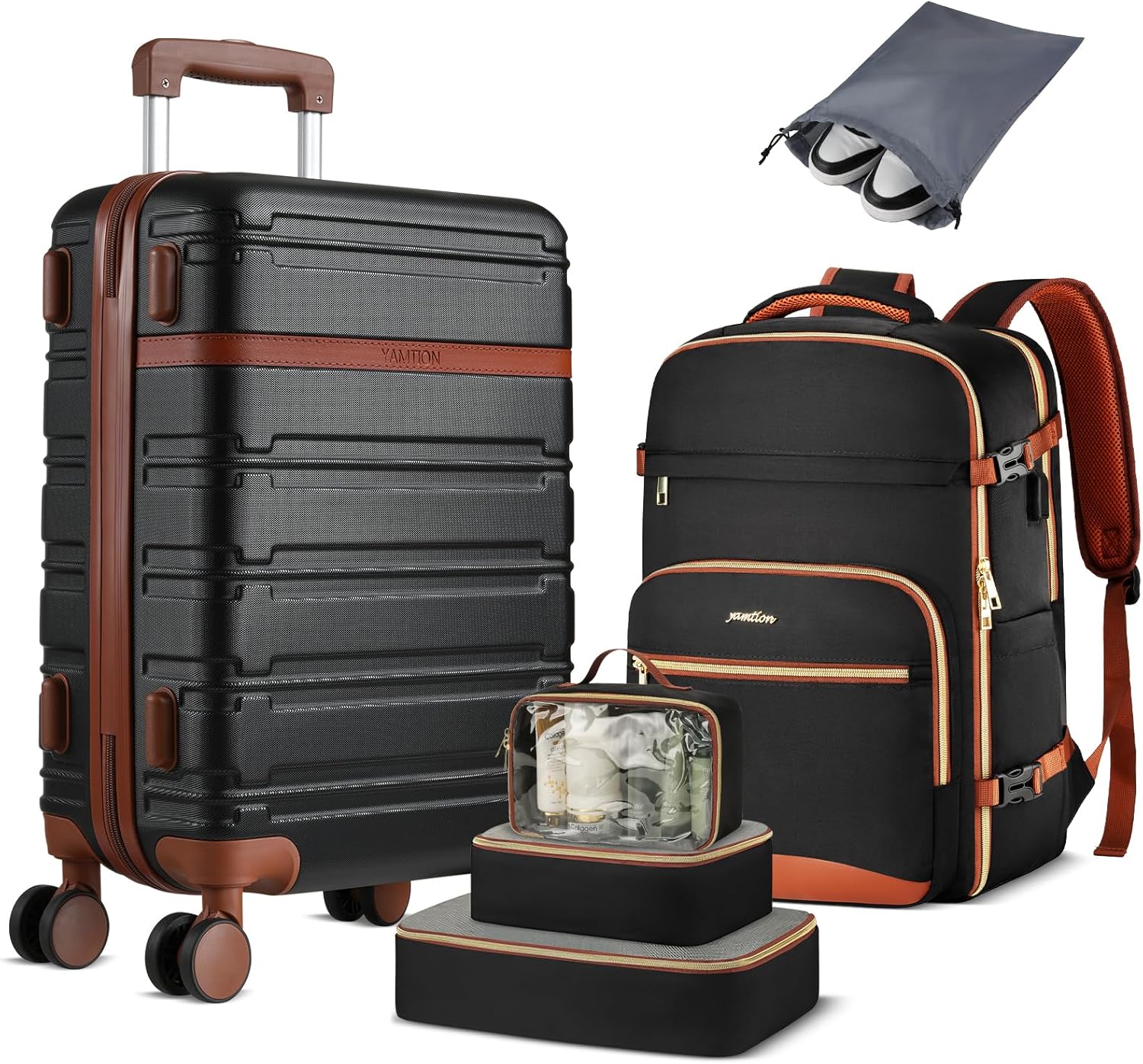 YAMTION Luggage Sets 6 Piece,Hardside 20In Suitcase with Spinner Wheels,TSA Lock,Carry On Suitcase Travel Essentials for Personal Items