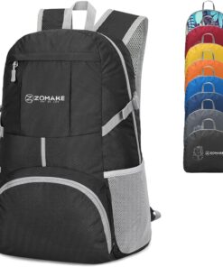 ZOMAKE Lightweight Packable Backpack 35L, Light Foldable Backpacks Water Resistant Collapsible Hiking Bag, Compact Folding Day Pack for Travel Camping(Black)