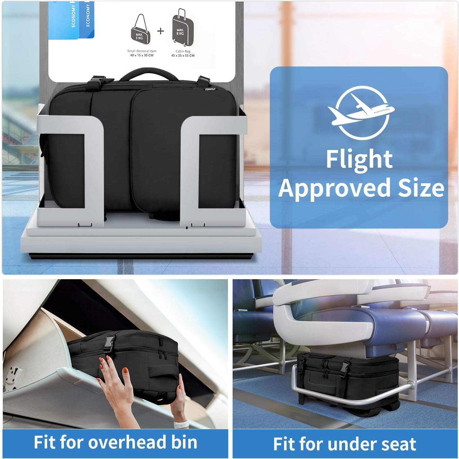 ZOMFELT Travel Backpack for Women Men Carry on Backpack TSA 15.6 inch Laptop Backpack Flight Approved Personal Item Travel Bag Nurse Bag Casual Daypack for Weekender Business Trip Black.jpg