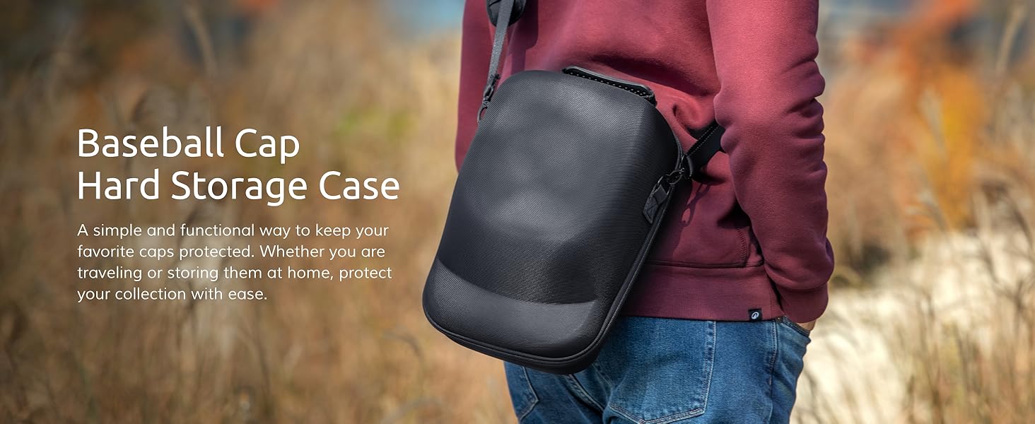 man travel in outdoor nature carrying baseball cap travel case to protect caps