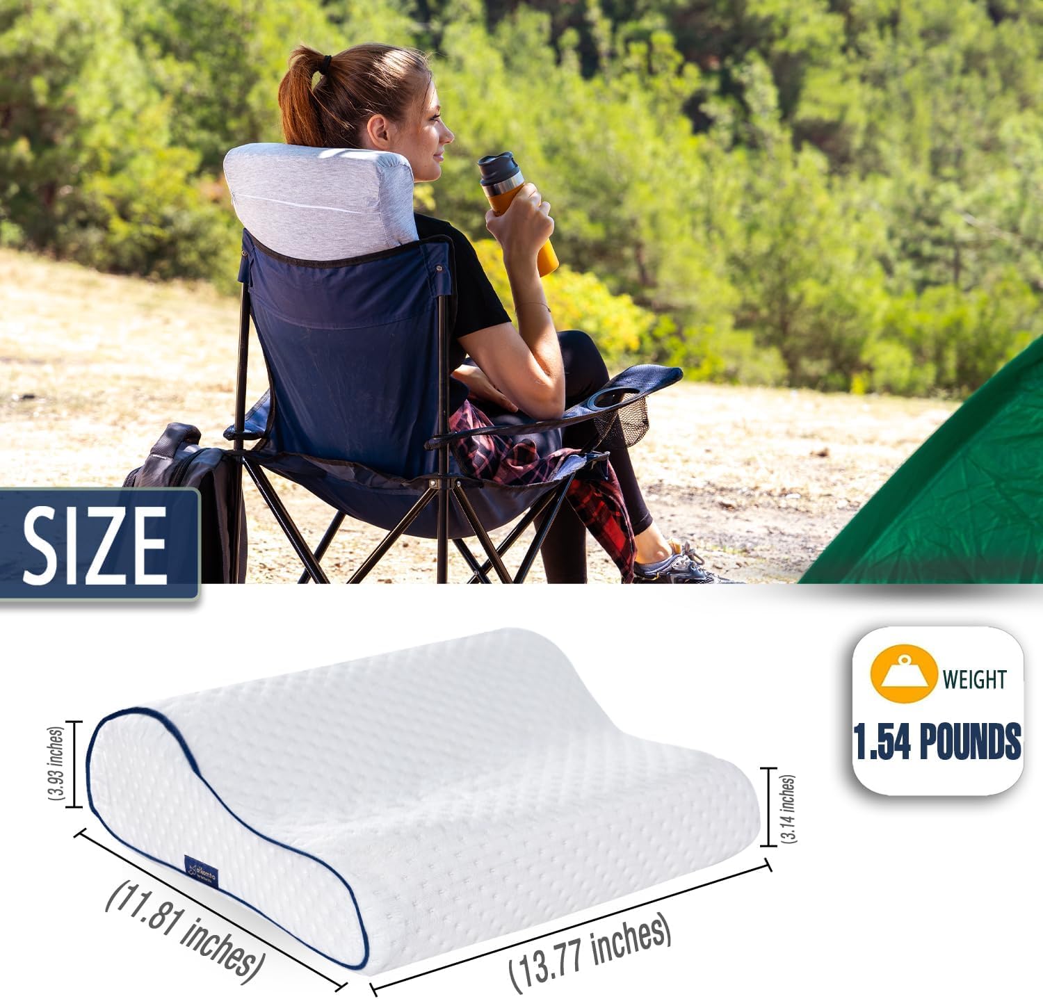 Alkamto Travel Camping Comfortable Memory Foam Pillow – Easy to Carry Portable Bag – Temperature Regulating Pillow Case White Contour Extra Cover.jpg