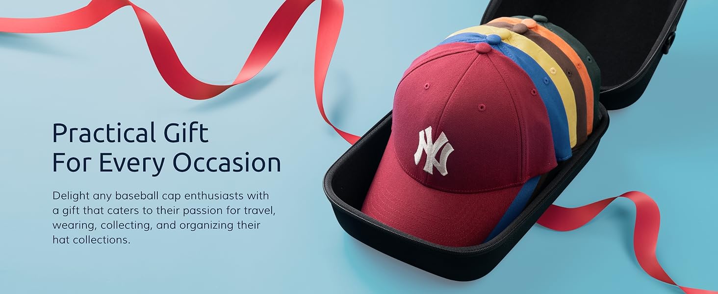 multiple caps in a chic black hat storage case great gift for people with hats