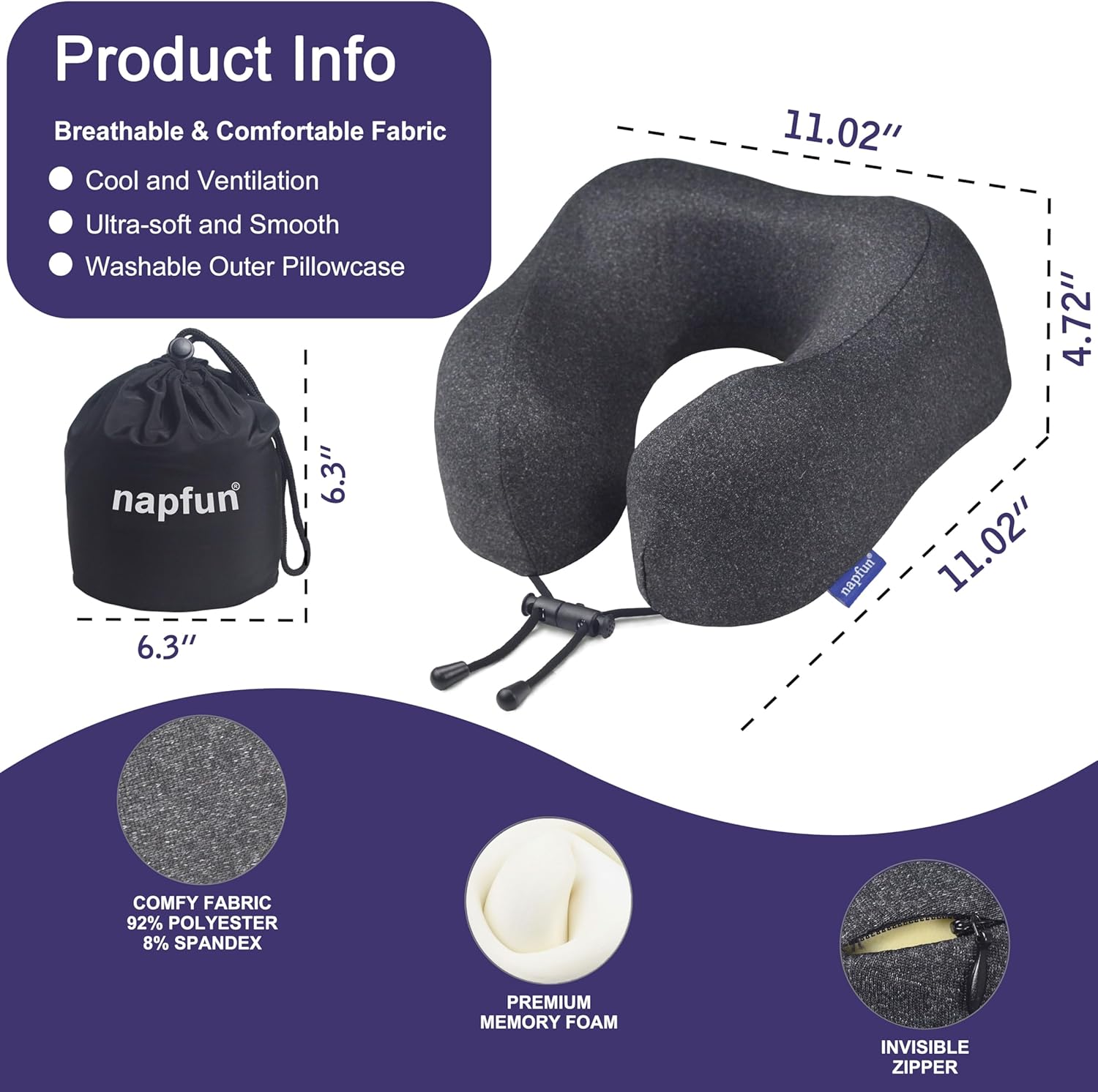Napfun Neck Pillow for Traveling Upgraded Travel Neck Pillow for Airplane 100 Pure Memory Foam Travel Pillow for Flight Headrest Sleep Portable Plane Accessories Full Black.jpg