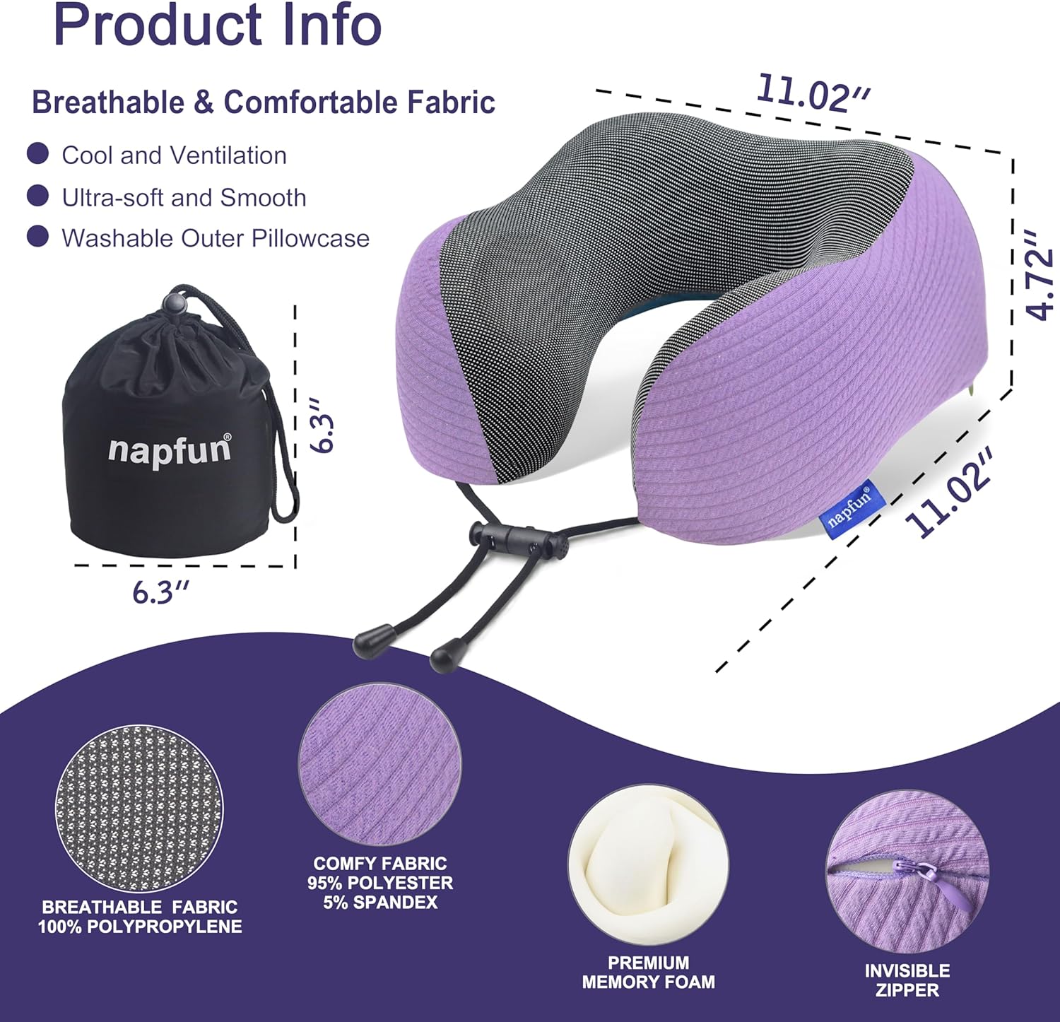 Napfun Neck Pillow for Traveling Upgraded Travel Neck Pillow for Airplane 100 Pure Memory Foam Travel Pillow for Flight Headrest Sleep Portable Plane Accessories Striped Light Purple Set.jpg