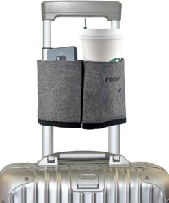riemot Luggage Travel Cup Holder Free Hand Drink Carrier - Hold Two Coffee Mugs - Fits Roll on Suitcase Handles - Gifts for Flight Attendants Travelers Accessories Grey