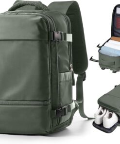 suwasp Travel Backpack Simple Durable Carry On Backpack with Shoe Compartment, Personal Item Travel Bag Flight Approved, Water Resistant Laptop Backpack for Women Men Weekender Business, Sage Green