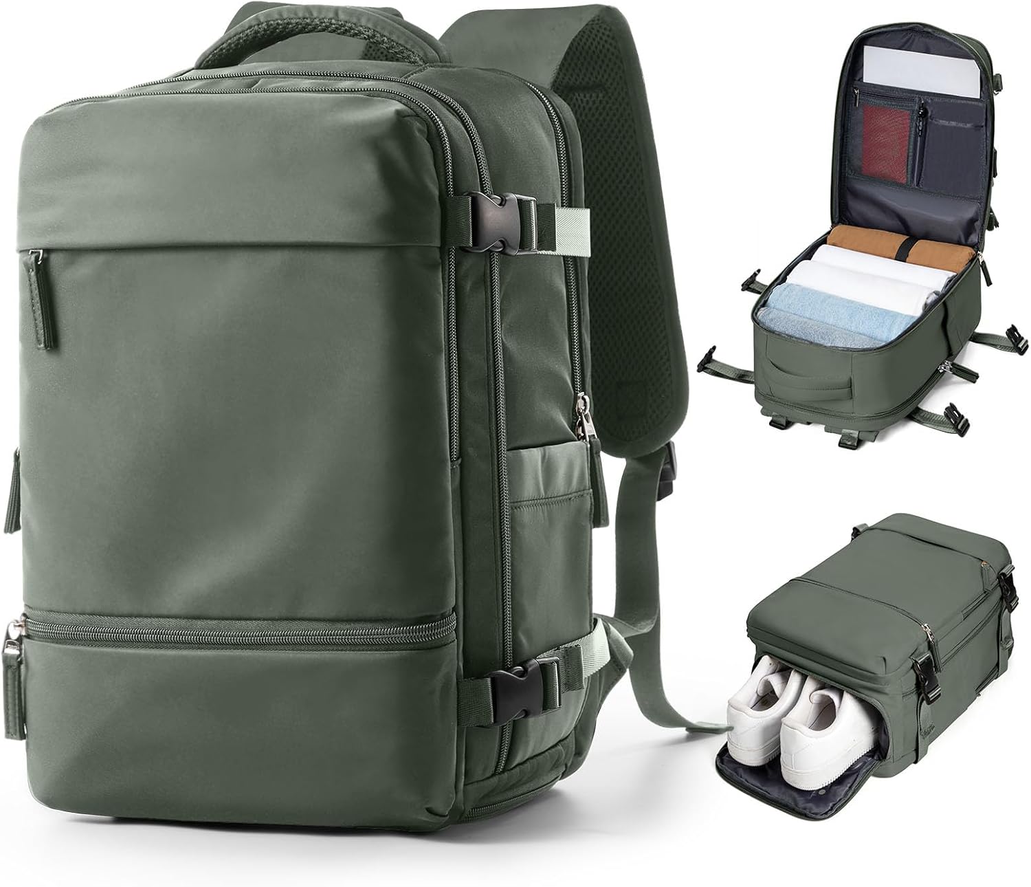suwasp Travel Backpack Simple Durable Carry On Backpack with Shoe Compartment, Personal Item Travel Bag Flight Approved, Water Resistant Laptop Backpack for Women Men Weekender Business, Sage Green