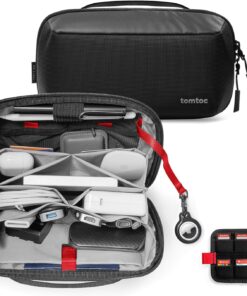 tomtoc Electronic Organizer Accessory Pouch for MacBook Charger, Cables, Power Bank, Hard Drive, Cords, Water-resistant Storage Bag with Removable Card Slots for USB Adapter, Memory Card, Black